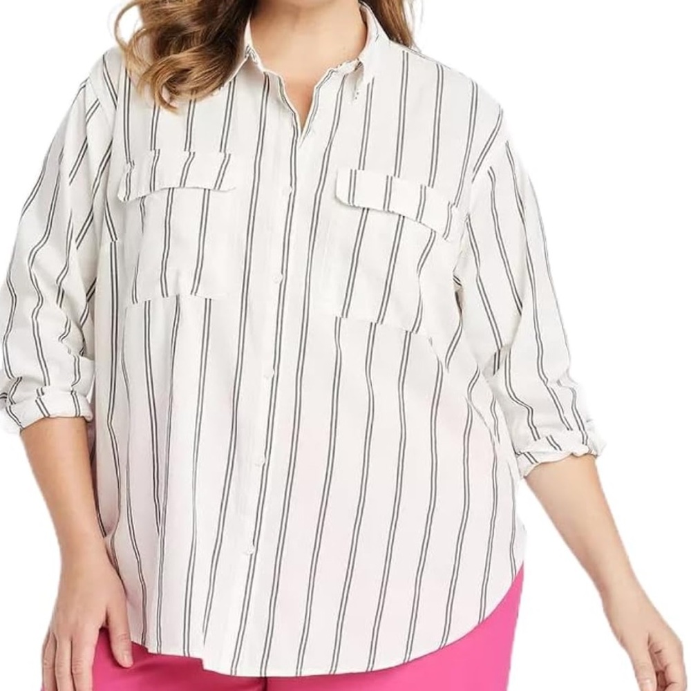 Ava & Viv Long Sleeve Utility Button-Down Shirt